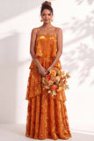 Blue Burgundy Flower A Line Tiered Burnout Velvet Bridesmaid Dress