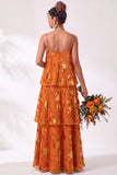 Blue Burgundy Flower A Line Tiered Burnout Velvet Bridesmaid Dress