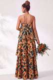 Blue Burgundy Flower A Line Tiered Burnout Velvet Bridesmaid Dress