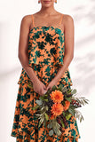 Blue Burgundy Flower A Line Tiered Burnout Velvet Bridesmaid Dress