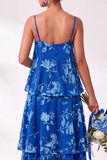 Blue Burgundy Flower A Line Tiered Burnout Velvet Bridesmaid Dress