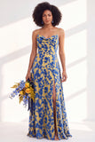 Dusty Purple Burnout Velvet Cowl Neck A Line Bridesmaid Dress with Slit
