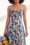 Dusty Purple Burnout Velvet Cowl Neck A Line Bridesmaid Dress with Slit