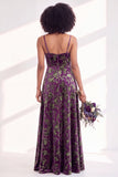 Dusty Purple Burnout Velvet Cowl Neck A Line Bridesmaid Dress with Slit