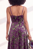 Dusty Purple Burnout Velvet Cowl Neck A Line Bridesmaid Dress with Slit