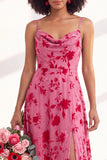 Dusty Purple Burnout Velvet Cowl Neck A Line Bridesmaid Dress with Slit