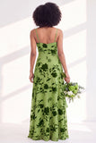 Dusty Purple Burnout Velvet Cowl Neck A Line Bridesmaid Dress with Slit