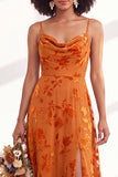 Dusty Purple Burnout Velvet Cowl Neck A Line Bridesmaid Dress with Slit