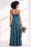 Dusty Purple Burnout Velvet Cowl Neck A Line Bridesmaid Dress with Slit