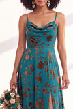 Dusty Purple Burnout Velvet Cowl Neck A Line Bridesmaid Dress with Slit