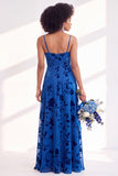 Dusty Purple Burnout Velvet Cowl Neck A Line Bridesmaid Dress with Slit