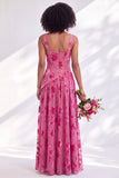 Burnout Velvet Square Neck Blue Flower Bridesmaid Dress with Slit
