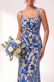 Olive Square Neck Burnout Velvet Mermaid Bridesmaid Dress with Lace-up Back