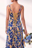 Olive Square Neck Burnout Velvet Mermaid Bridesmaid Dress with Lace-up Back