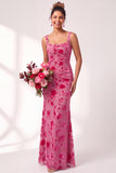 Olive Square Neck Burnout Velvet Mermaid Bridesmaid Dress with Lace-up Back
