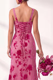 Olive Square Neck Burnout Velvet Mermaid Bridesmaid Dress with Lace-up Back