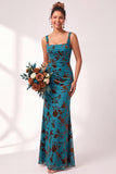 Olive Square Neck Burnout Velvet Mermaid Bridesmaid Dress with Lace-up Back