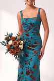 Olive Square Neck Burnout Velvet Mermaid Bridesmaid Dress with Lace-up Back