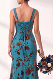 Olive Square Neck Burnout Velvet Mermaid Bridesmaid Dress with Lace-up Back
