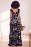 Fuchsia A Line V Neck Burnout Velvet Bridesmaid Dress