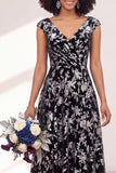 Fuchsia A Line V Neck Burnout Velvet Bridesmaid Dress