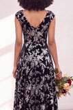 Fuchsia A Line V Neck Burnout Velvet Bridesmaid Dress