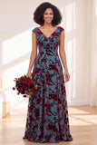 Fuchsia A Line V Neck Burnout Velvet Bridesmaid Dress