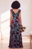 Fuchsia A Line V Neck Burnout Velvet Bridesmaid Dress