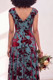 Fuchsia A Line V Neck Burnout Velvet Bridesmaid Dress