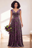 Fuchsia A Line V Neck Burnout Velvet Bridesmaid Dress