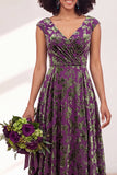 Fuchsia A Line V Neck Burnout Velvet Bridesmaid Dress