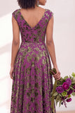 Fuchsia A Line V Neck Burnout Velvet Bridesmaid Dress