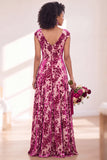 Fuchsia A Line V Neck Burnout Velvet Bridesmaid Dress