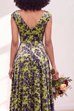 Fuchsia A Line V Neck Burnout Velvet Bridesmaid Dress