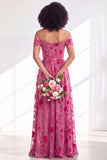 Off the Shoulder Burnout Velvet A Line Orange Bridesmaid Dress