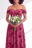 Off the Shoulder Burnout Velvet A Line Orange Bridesmaid Dress
