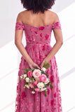 Off the Shoulder Burnout Velvet A Line Orange Bridesmaid Dress