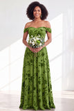 Off the Shoulder Burnout Velvet A Line Orange Bridesmaid Dress