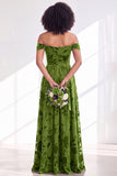 Off the Shoulder Burnout Velvet A Line Orange Bridesmaid Dress