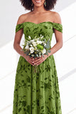 Off the Shoulder Burnout Velvet A Line Orange Bridesmaid Dress