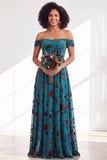 Off the Shoulder Burnout Velvet A Line Orange Bridesmaid Dress