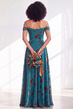 Off the Shoulder Burnout Velvet A Line Orange Bridesmaid Dress