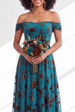 Off the Shoulder Burnout Velvet A Line Orange Bridesmaid Dress