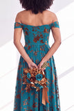 Off the Shoulder Burnout Velvet A Line Orange Bridesmaid Dress