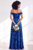 Off the Shoulder Burnout Velvet A Line Orange Bridesmaid Dress