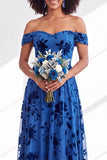 Off the Shoulder Burnout Velvet A Line Orange Bridesmaid Dress