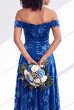 Off the Shoulder Burnout Velvet A Line Orange Bridesmaid Dress