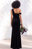 Burgundy Velvet Asymmetrical Neck Ruched Mermaid Bridesmaid Dress