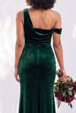 Burgundy Velvet Asymmetrical Neck Ruched Mermaid Bridesmaid Dress