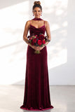 Velvet Spaghetti Straps Dusty Sage Bridesmaid Dress with Scarf